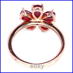 Heated Red Ruby & Cubic Zirconia Ring 925 Sterling Silver Size 7.25