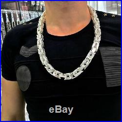 Heavy Mens Necklace Solid 925 Sterling Silver Bali Byzantine Kings Chain Cubic