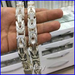 Heavy Mens Necklace Solid 925 Sterling Silver Bali Byzantine Kings Chain Cubic