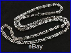 Heavy Sterling Silver Cage Chain With Cubic Zirconia Stones. 36 inch. 107 grams