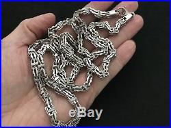 Heavy Sterling Silver Cage Chain With Cubic Zirconia Stones. 36 inch. 107 grams