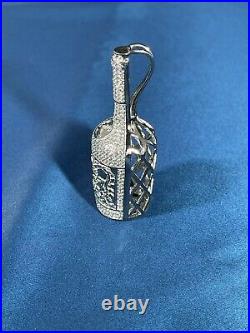 Hennessy Cognac 925 Sterling Silver Pendant Cubic Zirconia Stones Iced Out White