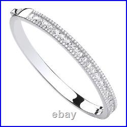 Hindged Princess Cut & Round Cubic Zirconia Bangle Sterling Silver