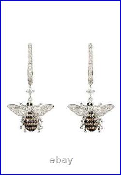 Honey Bee Sterling Silver Drop Earring CZ Gemstone Gift Statement Dangle Boxed