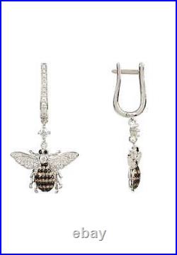 Honey Bee Sterling Silver Drop Earring CZ Gemstone Gift Statement Dangle Boxed