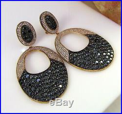 Huge Cubic Zirconia Black Onyx Rose Gold Vermeil Sterling Silver Dangle Earrings