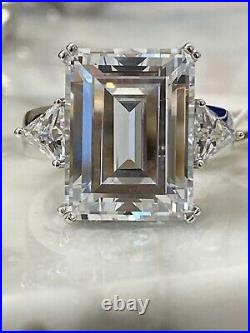 Huge! Ladies Emerald Cut Sterling silver Cubic Zirconia Engagement Ring Designer