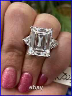 Huge! Ladies Emerald Cut Sterling silver Cubic Zirconia Engagement Ring Designer