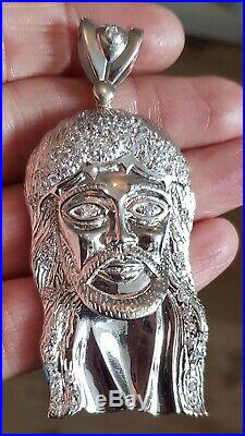 Huge Men's Silver 925 Cubic Zirconia Jesus Head Pendant marked MJA 925 Unusual