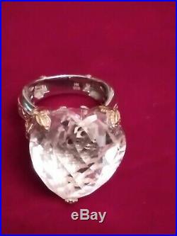 Huge Sterling Silver Ring with Large Heart Shaped Cubic Zirconia Signed NH