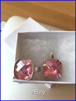 Huge Vintage Pink Ice Cz Cubic Zirconia Ring And Pendant 2pc Set Sterling Silver