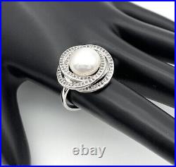 Imperial Pearls Sterling Silver Cubic Zirconia & Pearl, Ring. Size 6