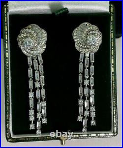 Impressive 1940's Style Cubic Zirconia Sterling Silver Pendant Cluster Earrings