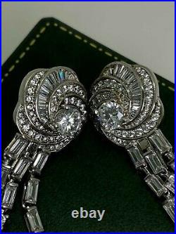 Impressive 1940's Style Cubic Zirconia Sterling Silver Pendant Cluster Earrings