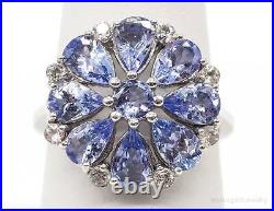 Iolite Cubic Zirconia Flower Sterling Silver Ring Size 7