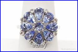 Iolite Cubic Zirconia Flower Sterling Silver Ring Size 7