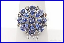 Iolite Cubic Zirconia Flower Sterling Silver Ring Size 7