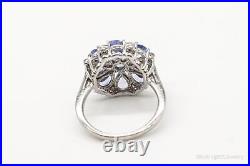 Iolite Cubic Zirconia Flower Sterling Silver Ring Size 7