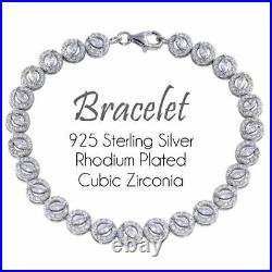Italian Sterling Silver 925 Rhodium Plated Flower Clear Cubic Zirconia Bracelet
