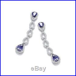 J-JAZ Sterling Silver Micro Pave Blue Teardrop & Clear Cubic Zirconia Earrings