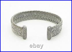 JACMEL 925 Silver Vintage Cubic Zirconia Weaved Design Cuff Bracelet B6283