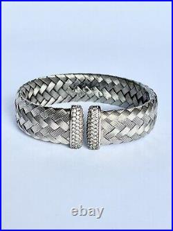 JCM Blackened Sterling Silver 925 Cubic Zirconia Braided Weave Bangle Bracelet