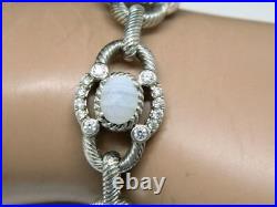 JUDITH RIPKA Blue Lace Agate CZ Sterling Silver Textured Link Toggle 7 Bracelet