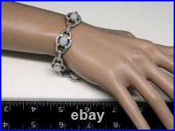 JUDITH RIPKA Blue Lace Agate CZ Sterling Silver Textured Link Toggle 7 Bracelet