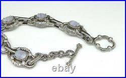 JUDITH RIPKA Blue Lace Agate CZ Sterling Silver Textured Link Toggle 7 Bracelet