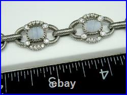 JUDITH RIPKA Blue Lace Agate CZ Sterling Silver Textured Link Toggle 7 Bracelet