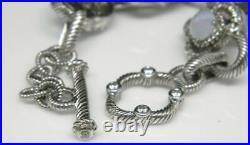 JUDITH RIPKA Blue Lace Agate CZ Sterling Silver Textured Link Toggle 7 Bracelet