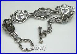 JUDITH RIPKA Blue Lace Agate CZ Sterling Silver Textured Link Toggle 7 Bracelet