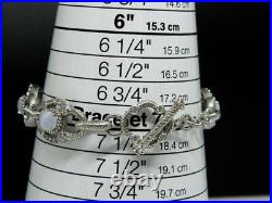 JUDITH RIPKA Blue Lace Agate CZ Sterling Silver Textured Link Toggle 7 Bracelet