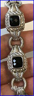 JUDITH RIPKA Sterling Silver Faceted BLACK ONYX & Cubic Zirconia 8 Bracelet 55g