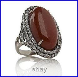 Jade Of Yesteryear Joy Oval Red Jade & Cubic Zircon Sterling Silver Ring Size 6