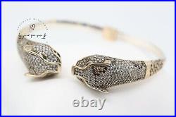 Jaguar Panther Leopard Cubic Zircon Bracelet, Sterling Silver Bracelet