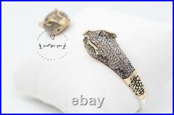 Jaguar Panther Leopard Cubic Zircon Bracelet, Sterling Silver Bracelet