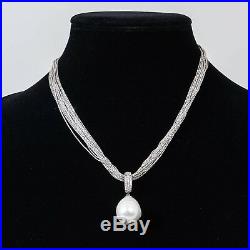 Joia De Majorca Necklace 20 Strand Sterling Cubic Zirconia Pave Pendant withPearl