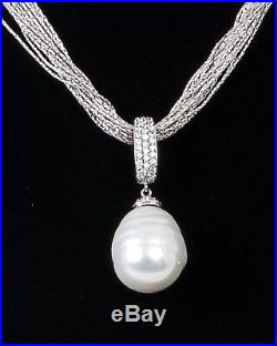 Joia De Majorca Necklace 20 Strand Sterling Cubic Zirconia Pave Pendant withPearl