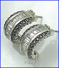 Judith Jack RARE. 925 Sterling Silver, Cubic Zi & Marcasite Petite Hoop Earrings