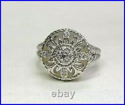 Judith Ripka 925 Silver DMQ Cubic Zirconia and MOP Round Statement Ring Size 10