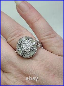 Judith Ripka 925 Silver DMQ Cubic Zirconia and MOP Round Statement Ring Size 10