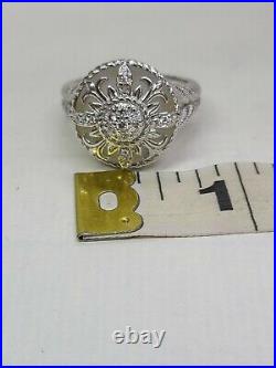 Judith Ripka 925 Silver DMQ Cubic Zirconia and MOP Round Statement Ring Size 10