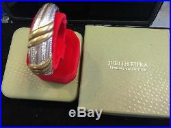 Judith Ripka, 925 Sterling Silver, Bangle Hinged Cuff Bracelet, Cubic Zirconia