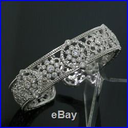 Judith Ripka 925 Sterling Silver CZ Cubic Zirconia Wide Flower Cuff Bracelet