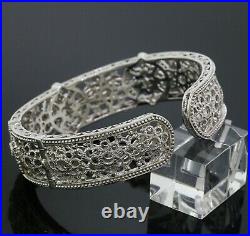 Judith Ripka 925 Sterling Silver CZ Cubic Zirconia Wide Flower Cuff Bracelet