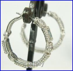 Judith Ripka 925 Sterling Silver Diamonique Cubic Zirconia 1 1/8 Hoop Earrings
