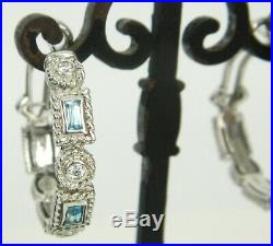Judith Ripka 925 Sterling Silver Diamonique Cubic Zirconia 1 1/8 Hoop Earrings