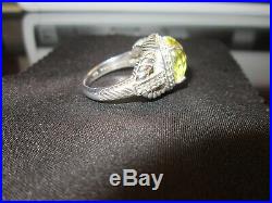 Judith Ripka 925 Sterling Silver Faux Peridot Ring Cubic Zirconias BEAUTIFUL