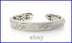 Judith Ripka 925 Sterling Silver Hinged Cuff Bangle Bracelet Cubic Zirconia